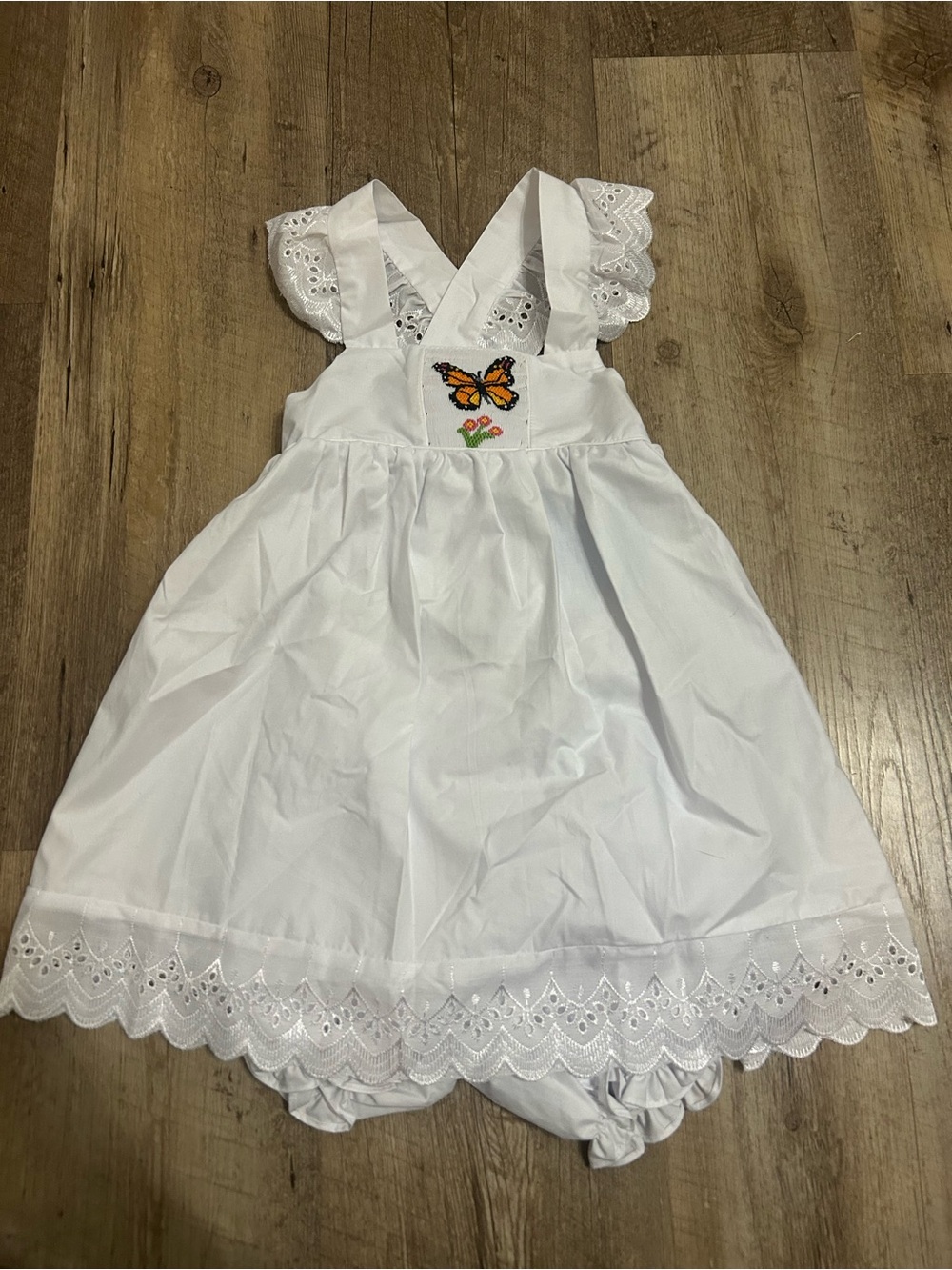 White Eyelet Butterfly-Embroidered Kids Casual Dress